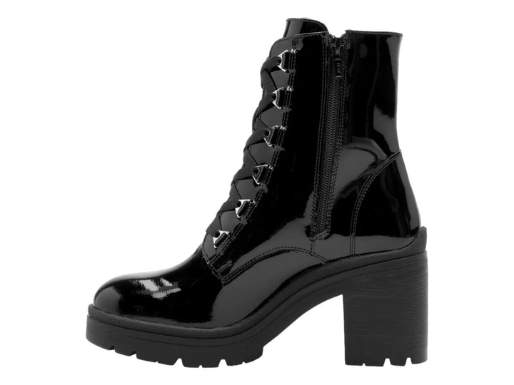 Botas negras de charol brillante con agujetas y tacón medio para Mujer.