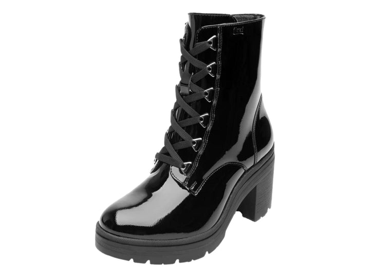 Botas negras de charol brillante con agujetas y tacón medio para Mujer.
