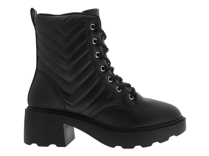 Botas negras de cuero Vizzano con suela track, tacón grueso y detalles acolchados laterales.