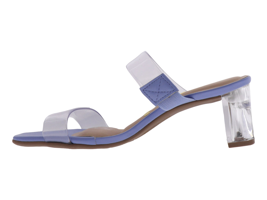 Sandalia Vizzano de tacón cuadrado transparente con tiras de PVC cristal y suela azul.