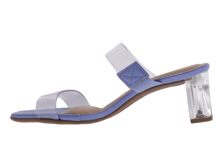 Sandalia Vizzano de tacón cuadrado transparente con tiras de PVC cristal y suela azul.