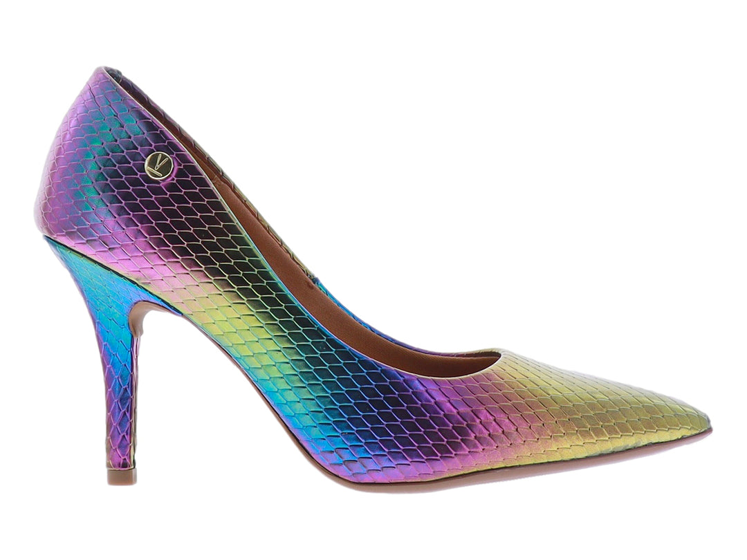 Zapato de tacón alto Vizzano con acabado multicolor metalizado y textura de piel de cocodrilo.