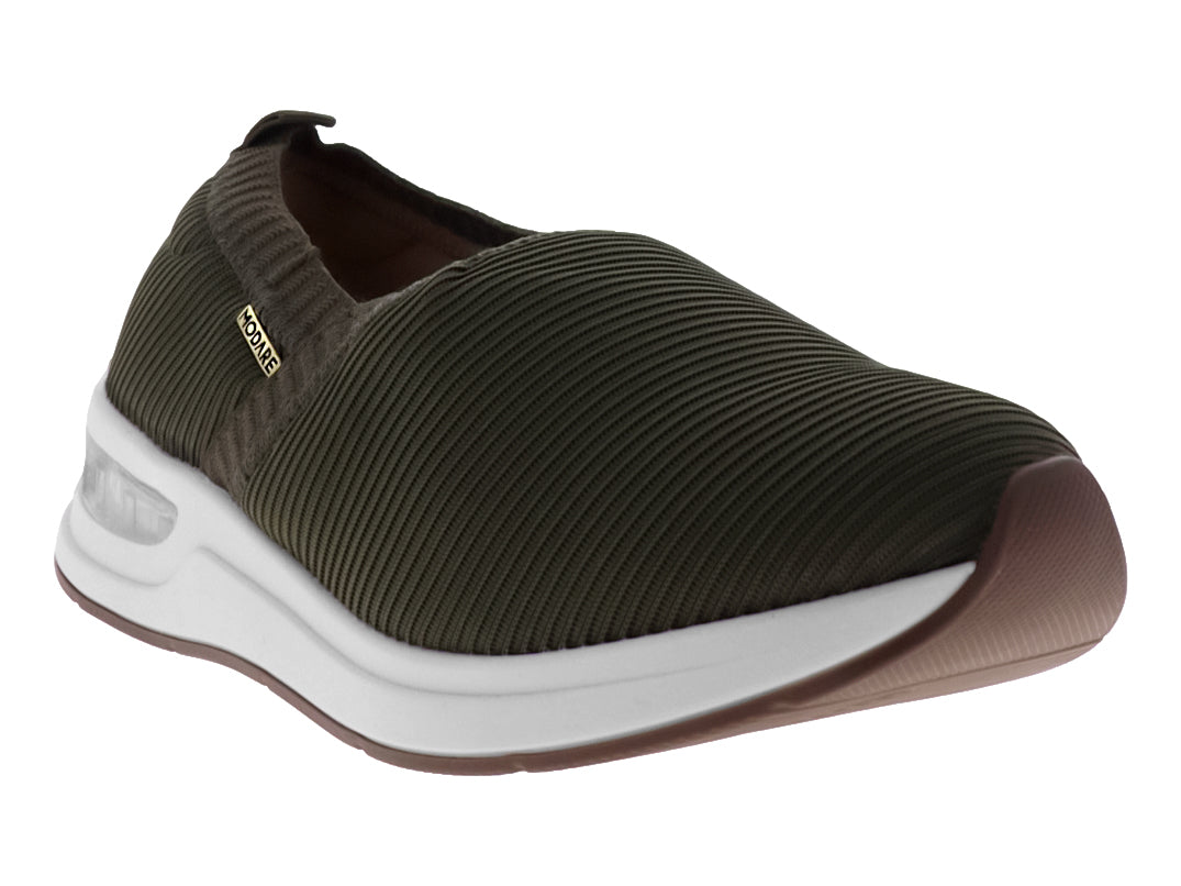 Zapato plano Modare color oliva de tejido acanalado con suela blanca y café para Mujer.