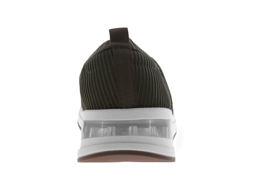 Zapato plano Modare color oliva de tejido acanalado con suela blanca y café para Mujer.