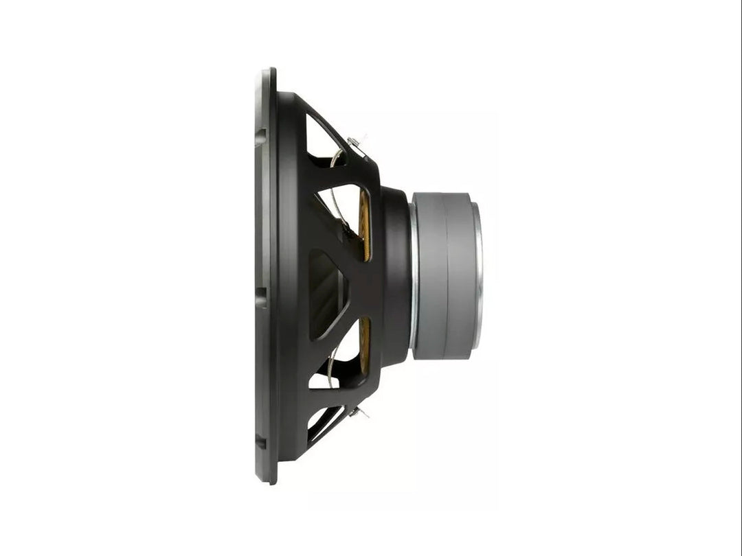 Subwoofer JBL Stage de 12 pulgadas en color negro con detalles naranjas en el centro y forma circular.