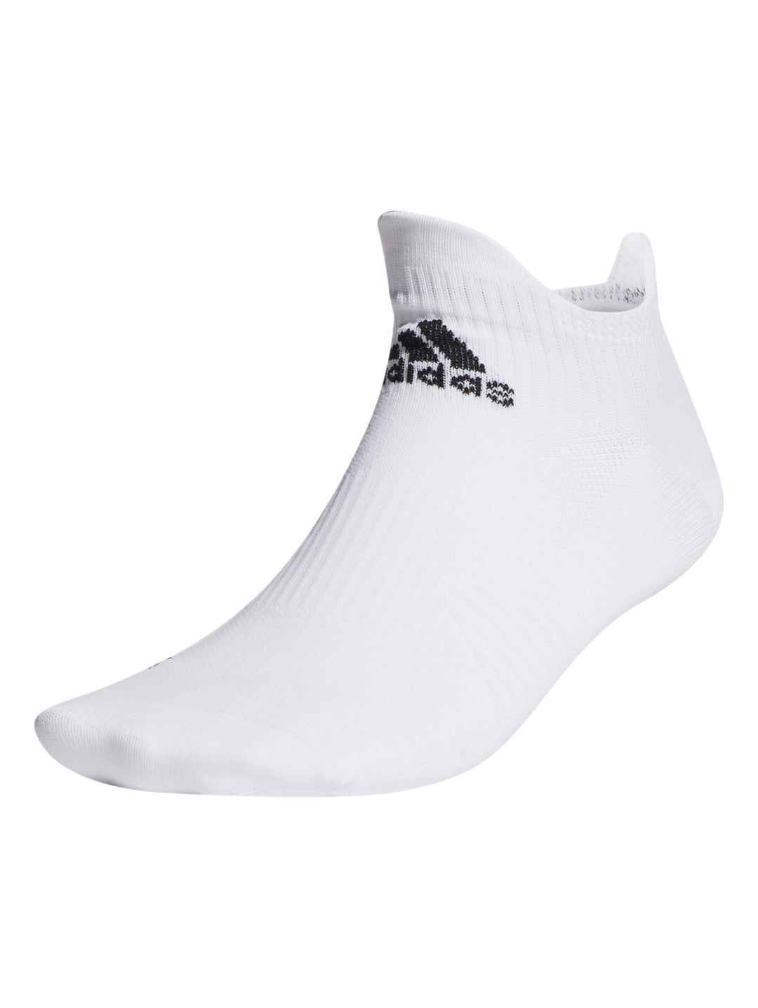 Calcetín deportivo corto Adidas de color blanco con logotipo negro en el tobillo.