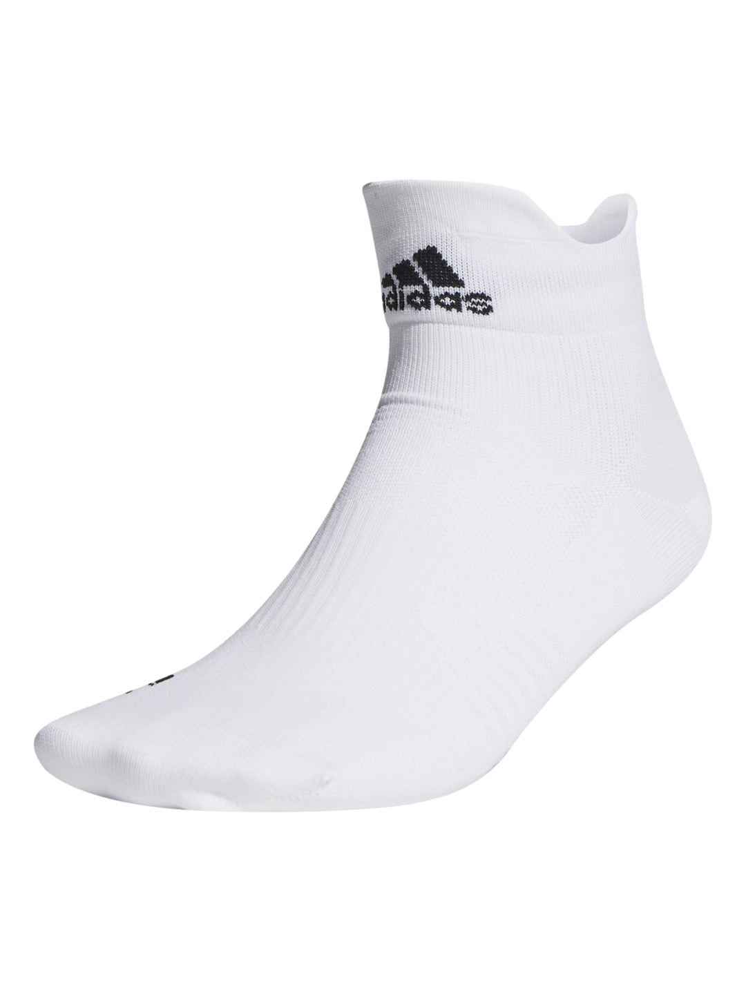 Calcetín corto Adidas de color blanco con logotipo negro en el tobillo.