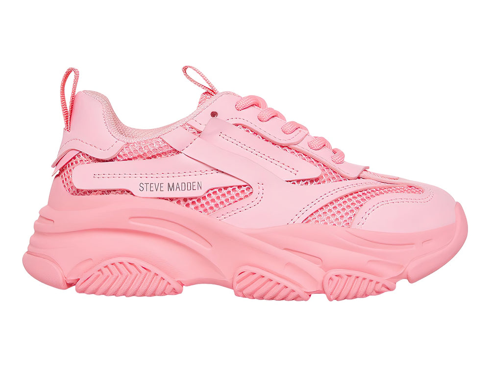 Tenis deportivos chunky para niño o niña en color rosa con suela gruesa y detalles de malla.