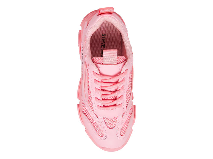Tenis deportivos chunky para niño o niña en color rosa con suela gruesa y detalles de malla.