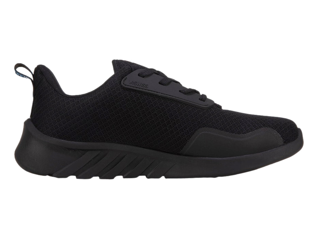 Tenis deportivos K-Swiss color negro con malla transpirable y suela robusta.