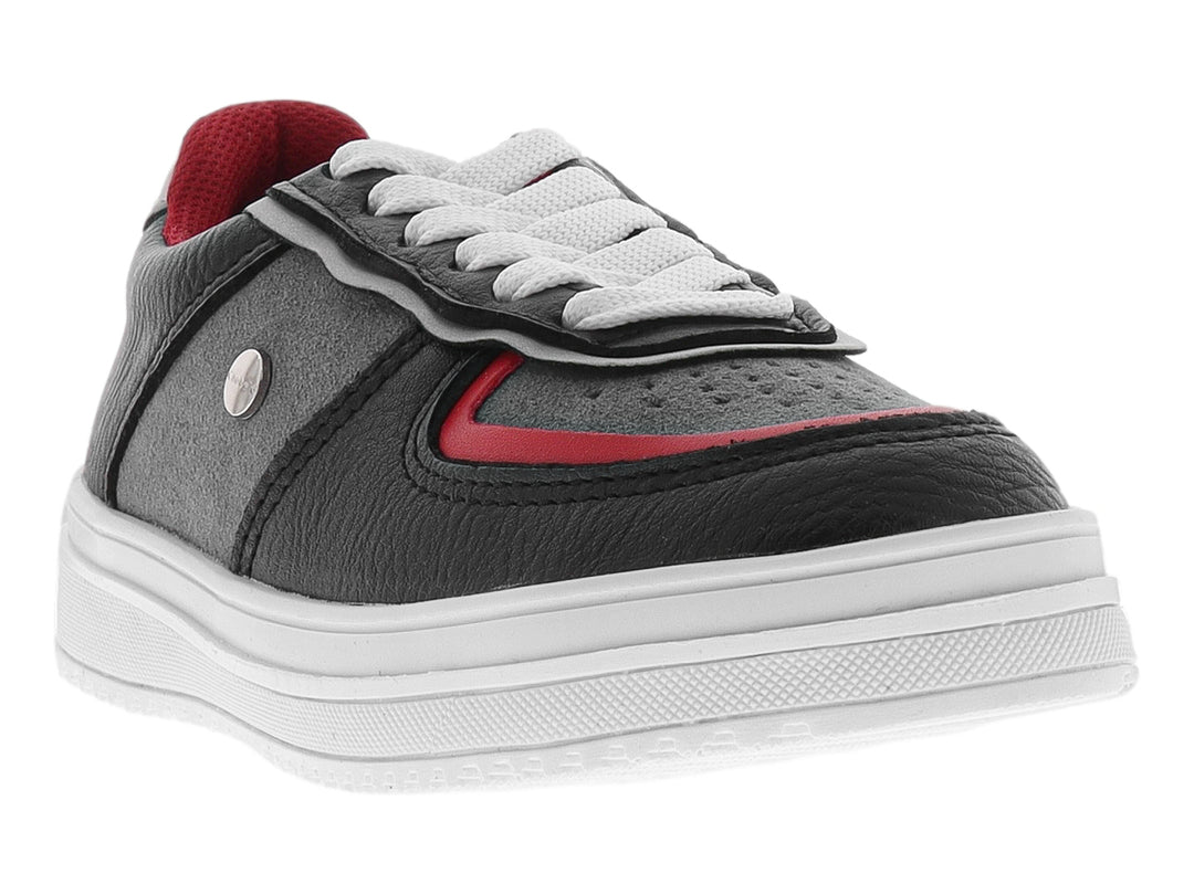 Tenis infantiles marca Chabelo en color negro con detalles en rojo y suela blanca.