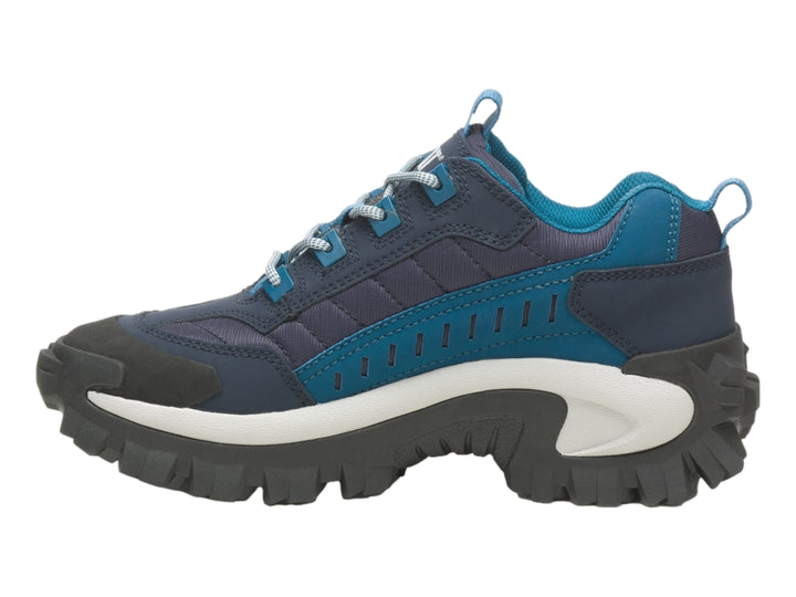 Tenis Caterpillar deportivos en color azul y gris oscuro con suela blanca y negra robusta.