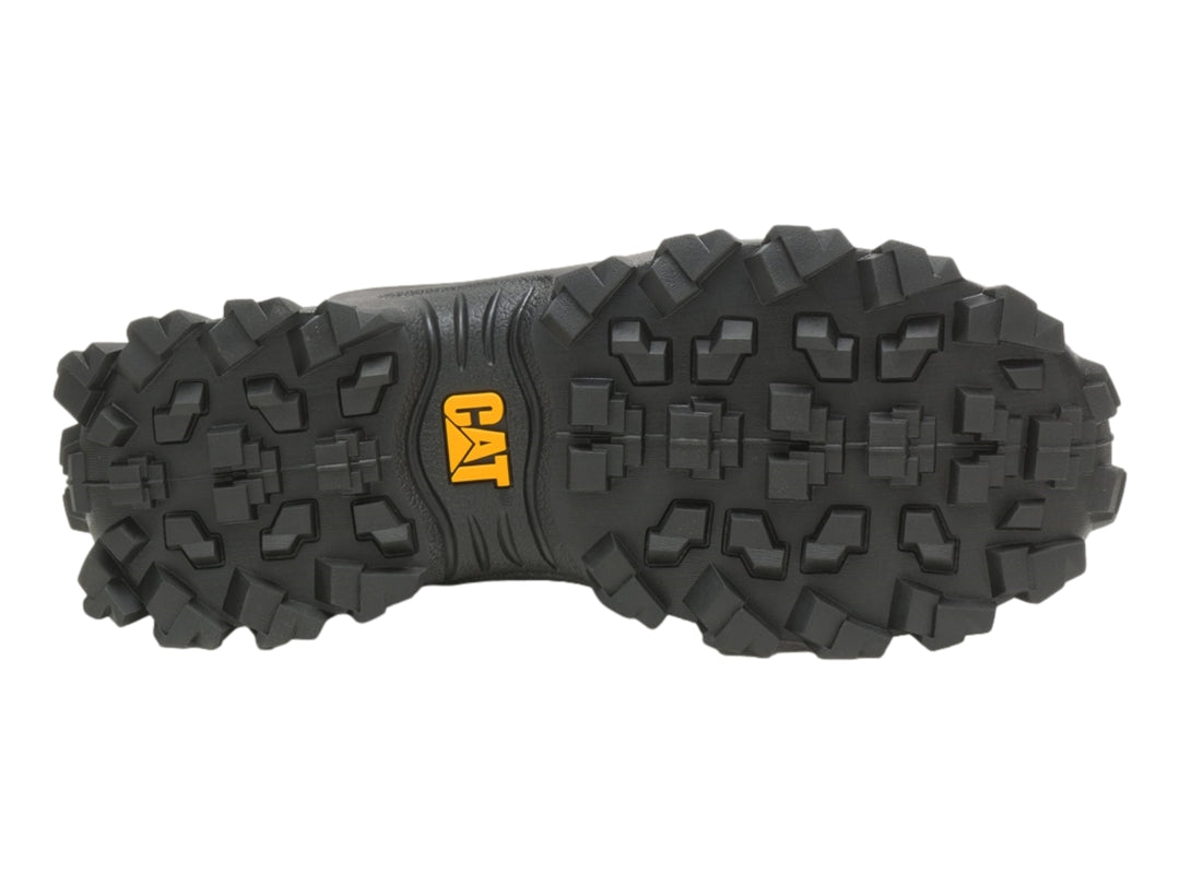 Tenis Caterpillar deportivos en color azul y gris oscuro con suela blanca y negra robusta.