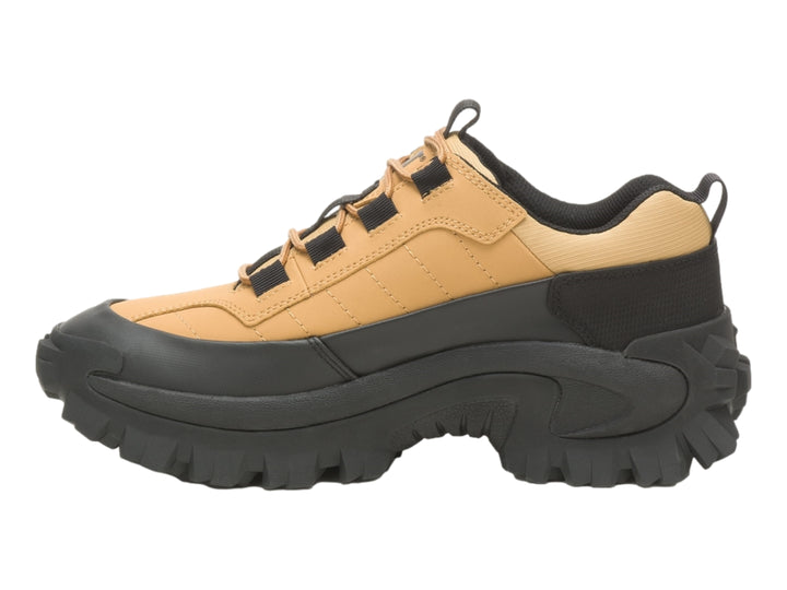 Zapato deportivo Caterpillar en color negro y taffy con suela gruesa y resistente.