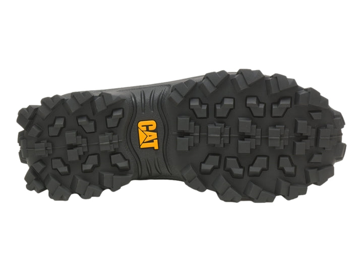 Zapato deportivo Caterpillar en color negro y taffy con suela gruesa y resistente.