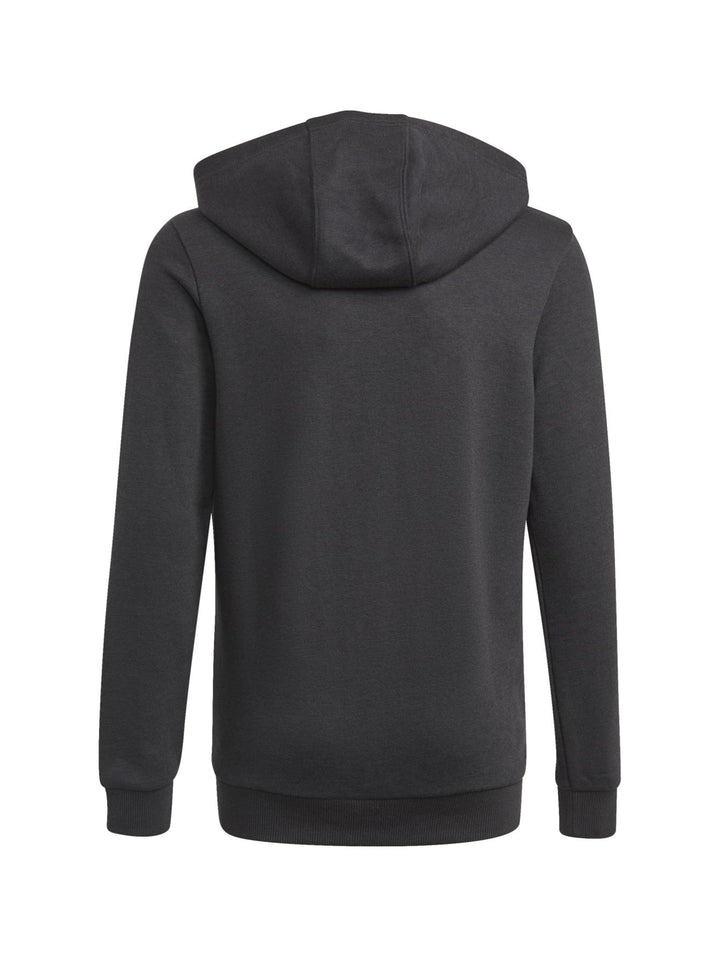 Sudadera negra con capucha y logotipo blanco de Adidas en el pecho.