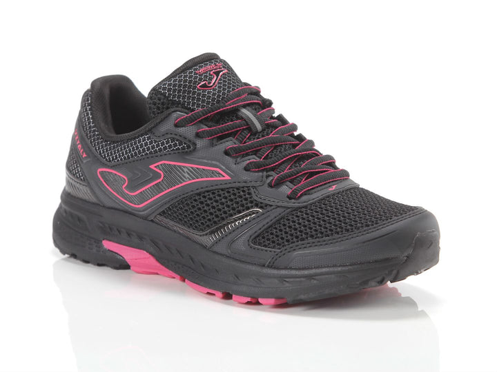 Tenis deportivos Joma color negro con detalles en fucsia para mujer.