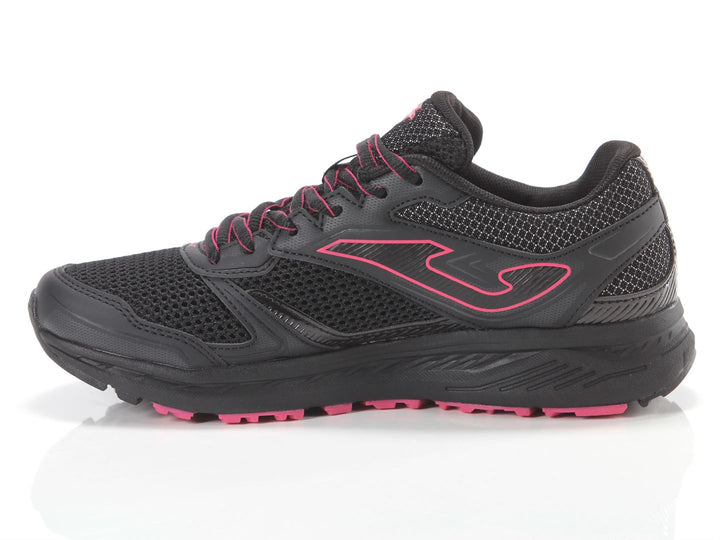 Tenis deportivos Joma color negro con detalles en fucsia para mujer.