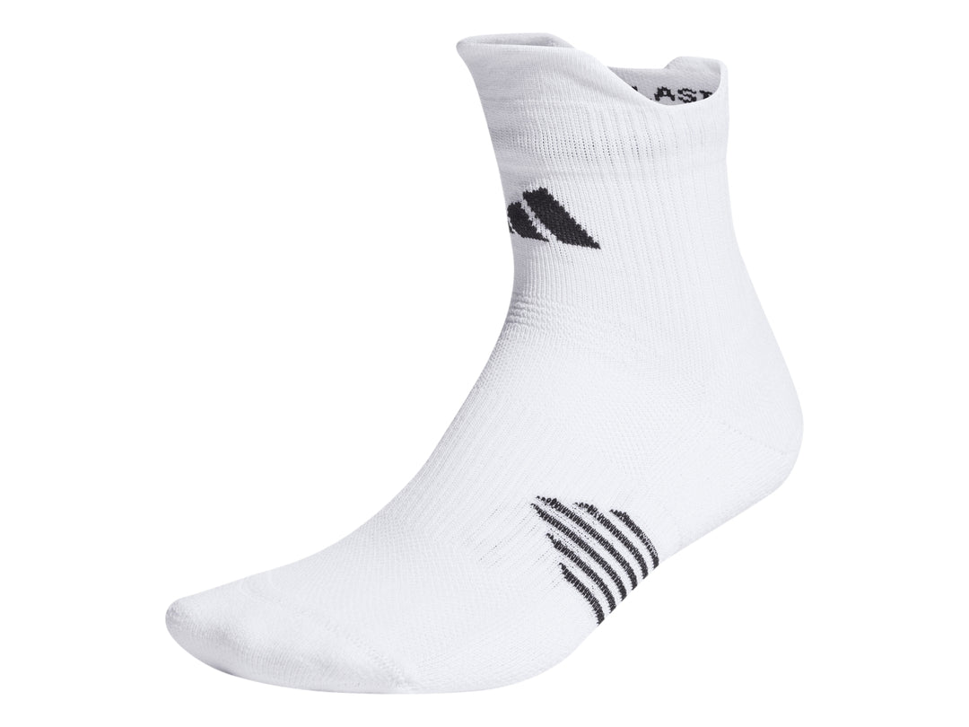 Calcetín deportivo Adidas color blanco con detalles en negro, corte corto para running.