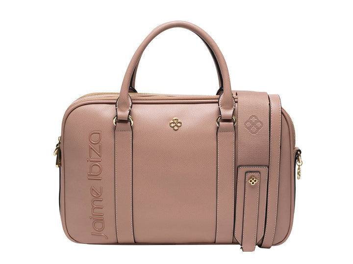 Bolso Jaime Ibiza color blush con asas superiores y detalles metálicos en dorado.