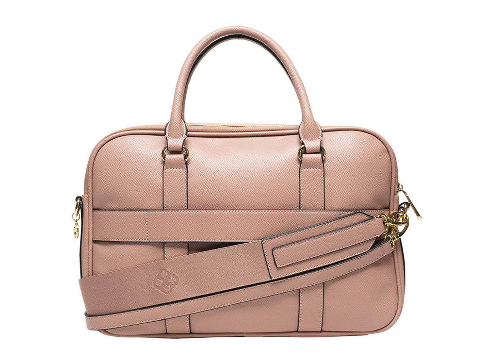 Bolso Jaime Ibiza color blush con asas superiores y detalles metálicos en dorado.