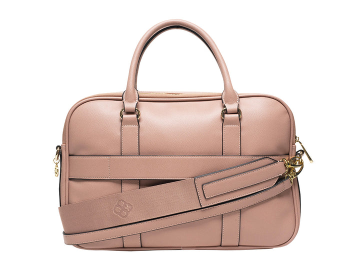 Bolso Jaime Ibiza color blush con asas superiores y detalles metálicos en dorado.