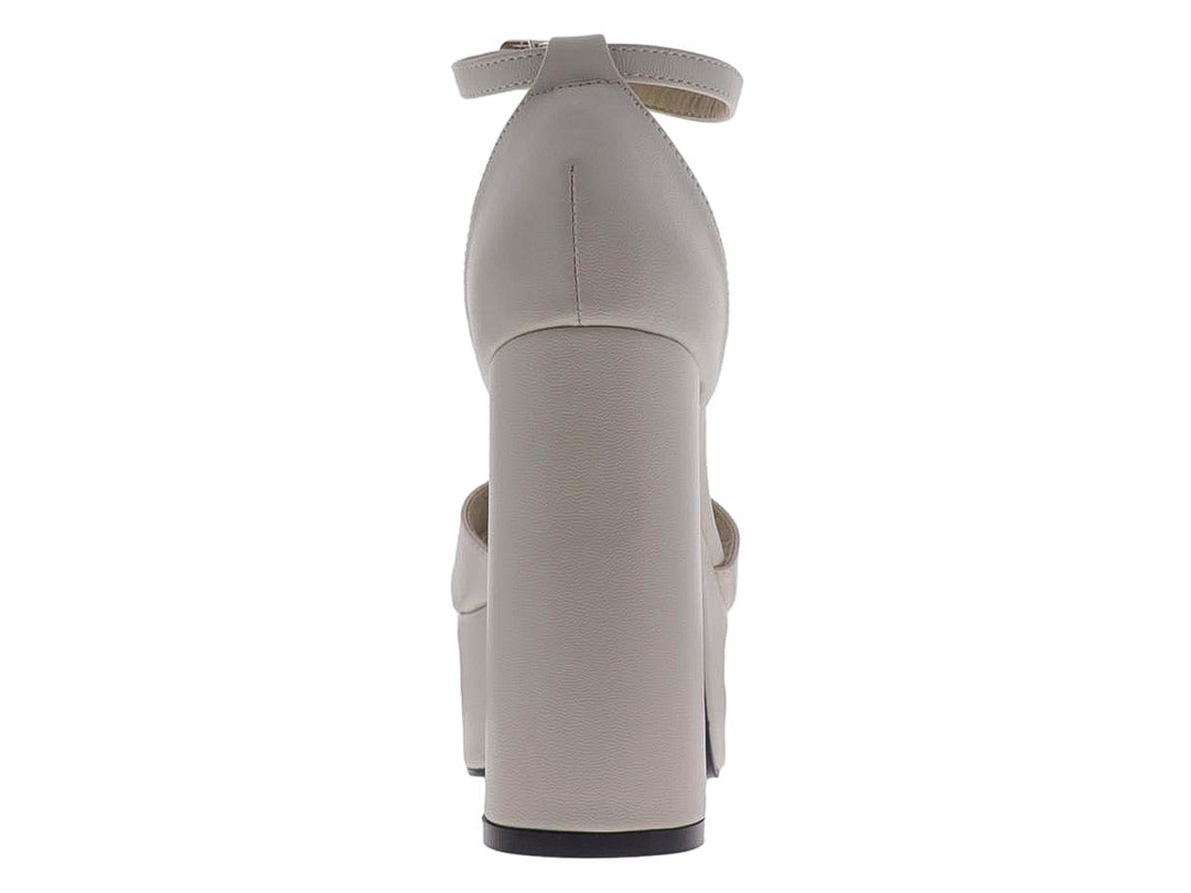 Sandalia de plataforma color beige con tacón grueso y correa ajustable al tobillo para Mujer.