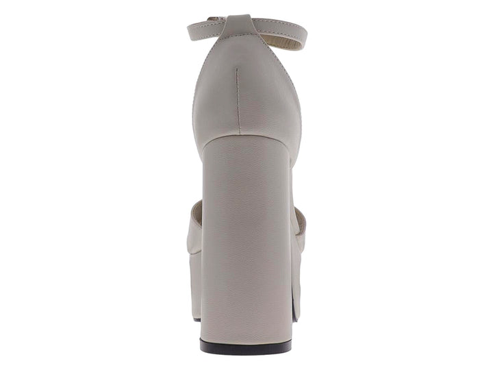 Sandalia de plataforma color beige con tacón grueso y correa ajustable al tobillo para Mujer.