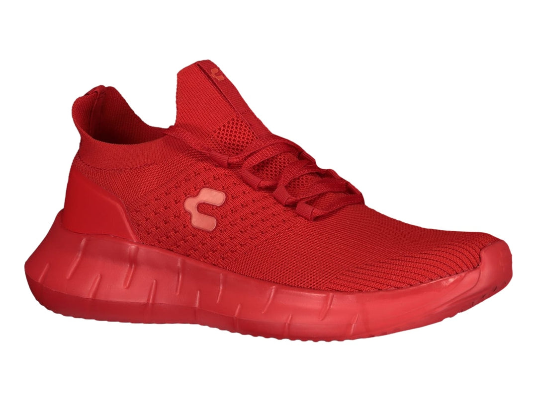 Tenis deportivos Charly color rojo con tejido transpirable y suela robusta.