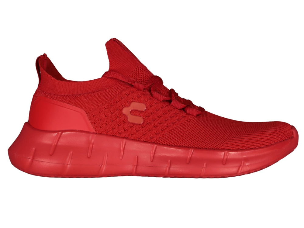 Tenis deportivos Charly color rojo con tejido transpirable y suela robusta.