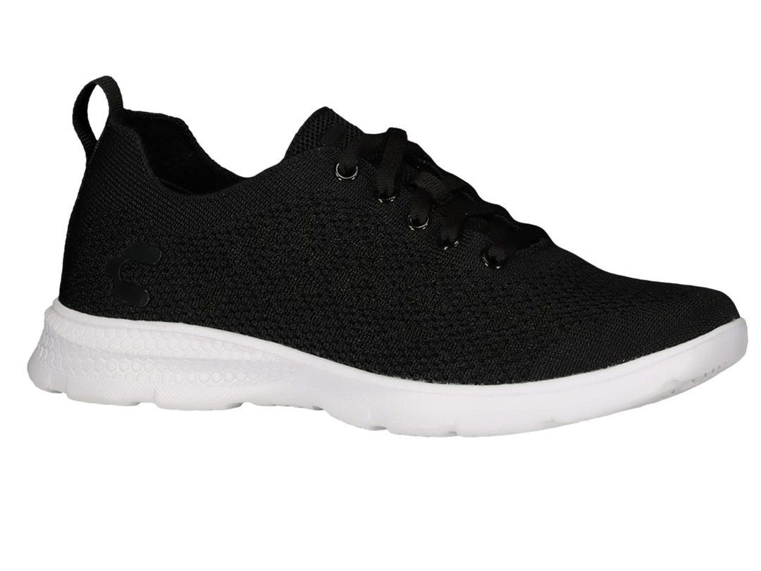 Tenis deportivos Charly de color negro con suela blanca y tejido transpirable.