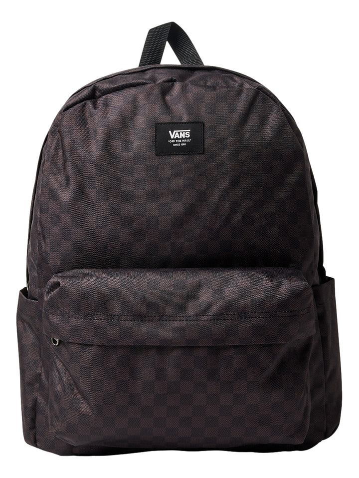 Mochila VANS Old Skool H20 color negro y gris con patrón de cuadros y bolsillo frontal.