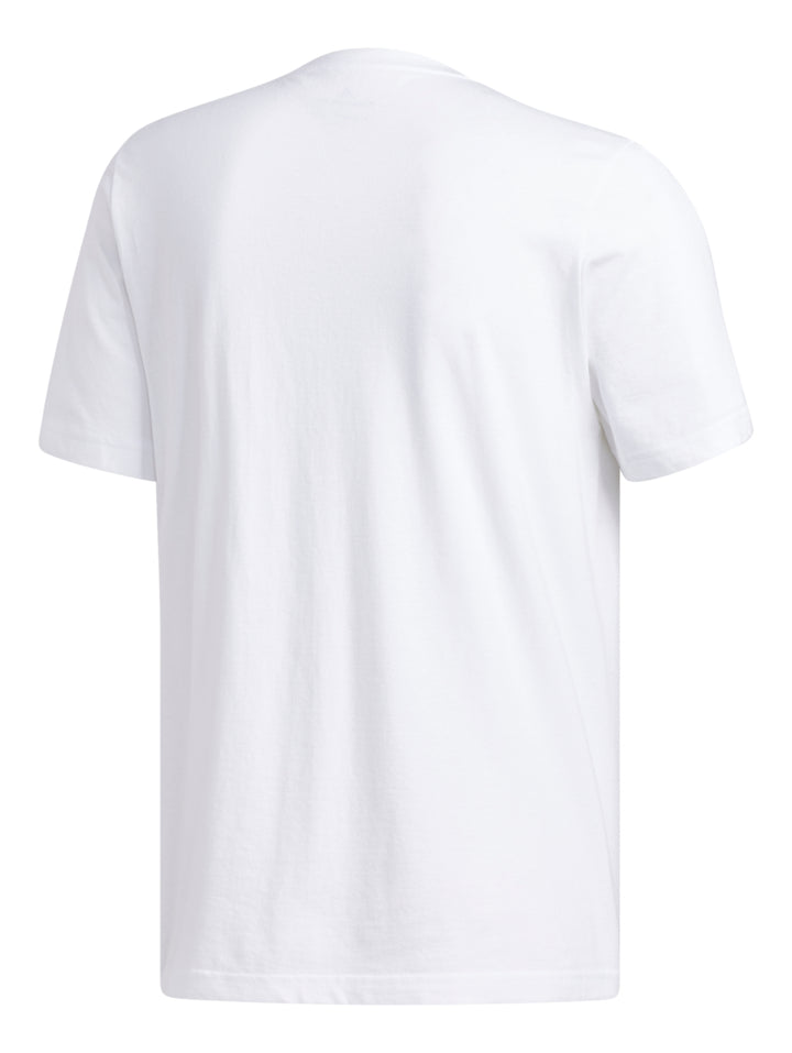 Playera blanca de manga corta con logotipo de Adidas en color negro centrado en el pecho.