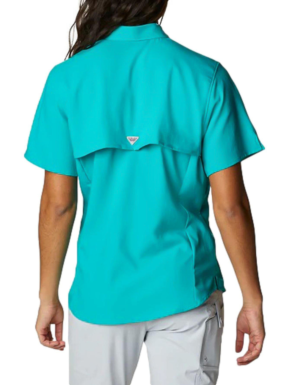 Camisa Columbia PFG Tamiami II de manga corta en color verde para mujer.