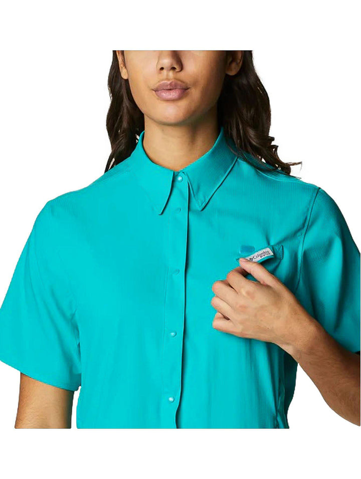 Camisa Columbia PFG Tamiami II de manga corta en color verde para mujer.