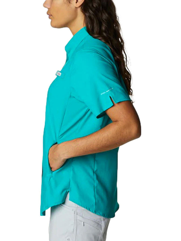 Camisa Columbia PFG Tamiami II de manga corta en color verde para mujer.