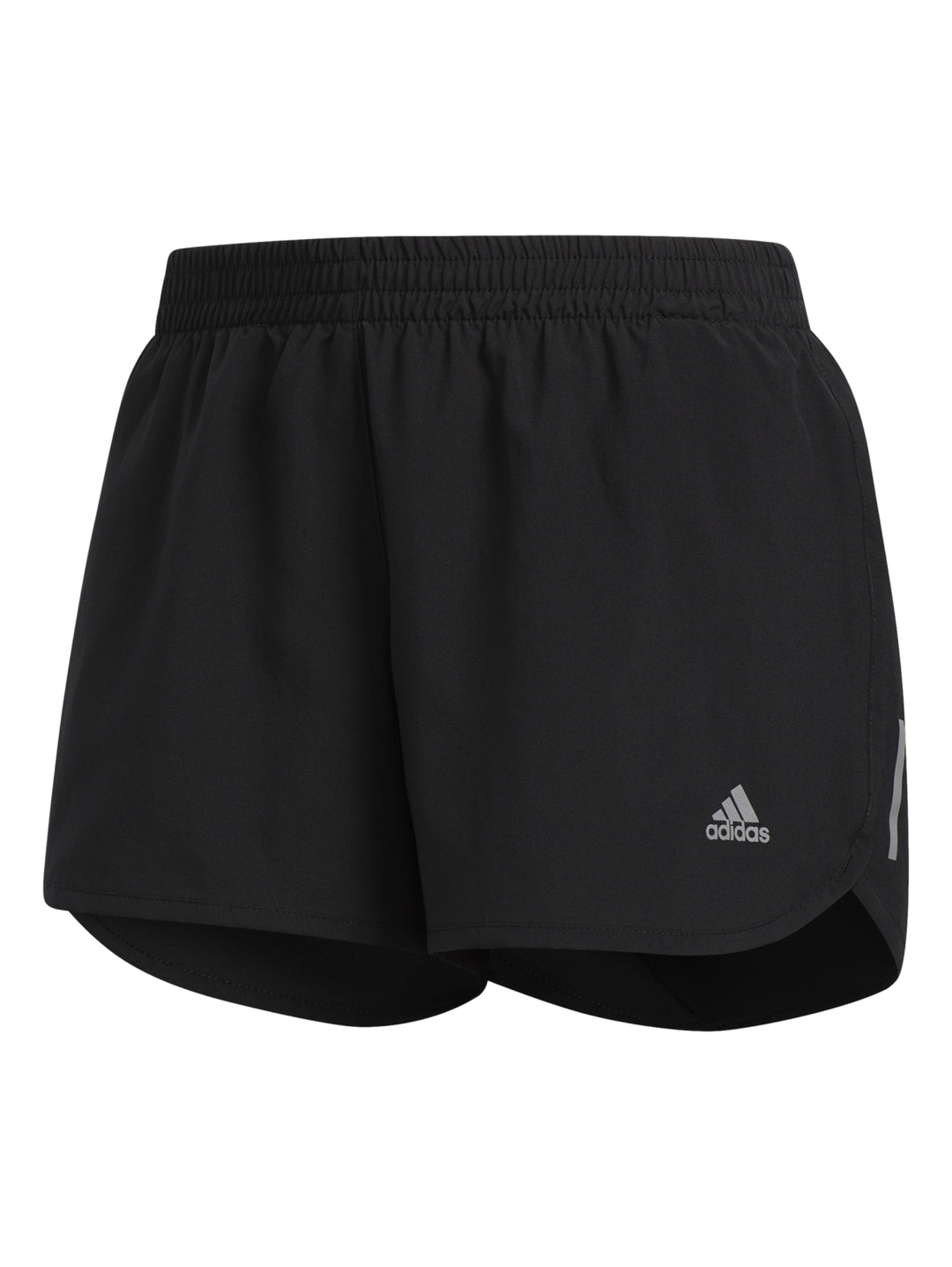 Pantalones cortos deportivos Adidas de color negro con logo gris en la pierna.