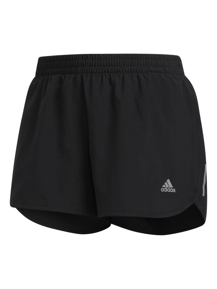 Pantalones cortos deportivos Adidas de color negro con logo gris en la pierna.