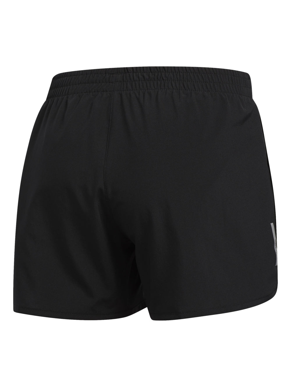 Pantalones cortos deportivos Adidas de color negro con logo gris en la pierna.