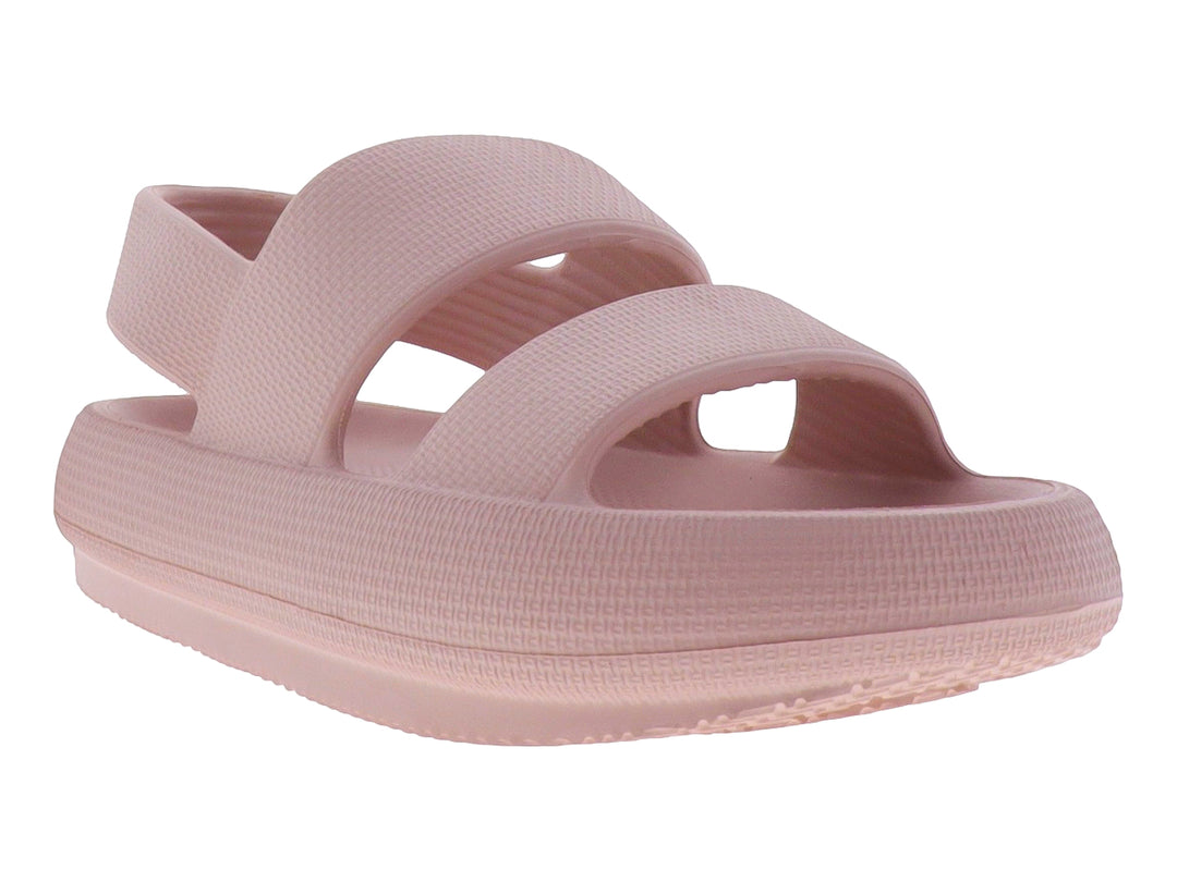 Sandalias de plataforma color rosa con dos tiras anchas y acabado mate.