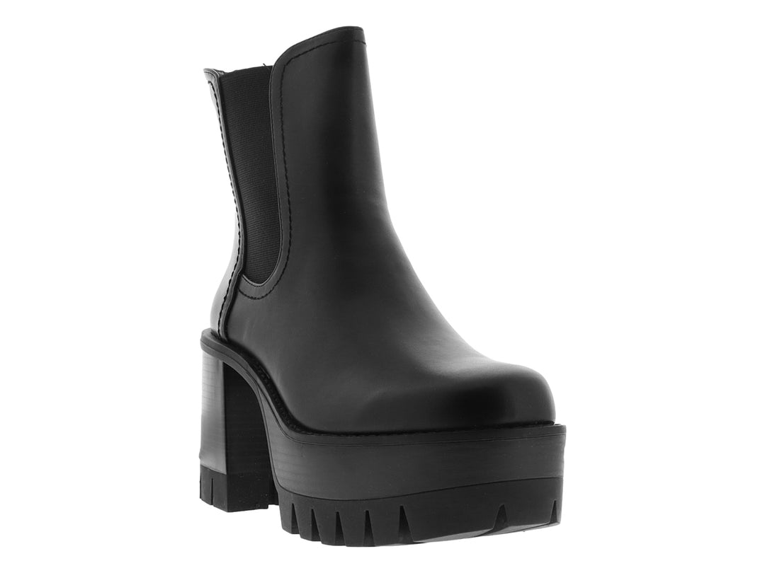 Botas negras de plataforma con tacón grueso y suela dentada para mujer.