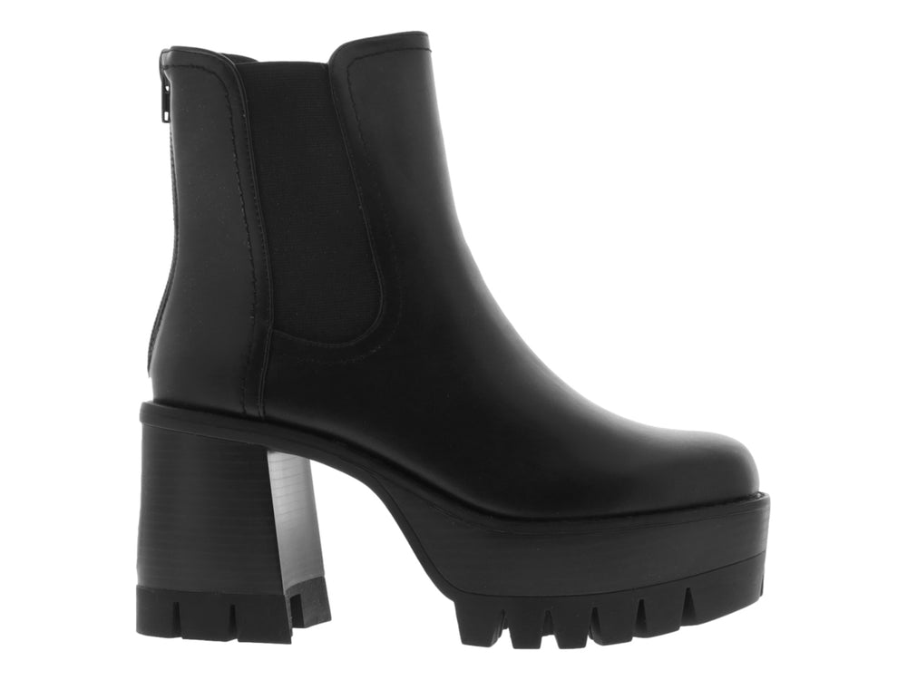 Botas negras de plataforma con tacón grueso y suela dentada para mujer.