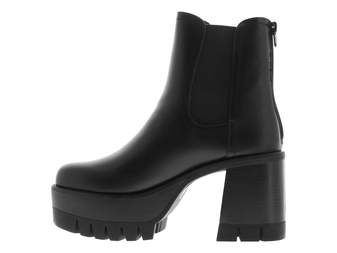 Botas negras de plataforma con tacón grueso y suela dentada para mujer.