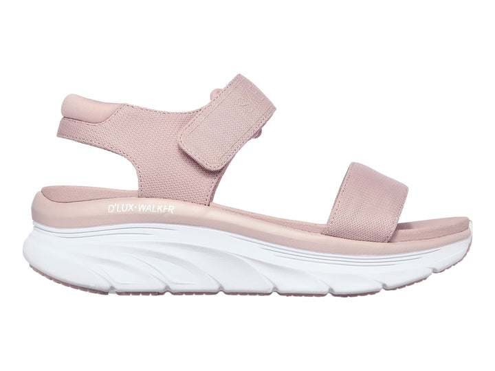 Sandalias Skechers D Lux Walker en color blush con suela blanca de plataforma y correas ajustables.