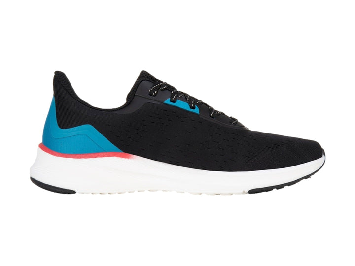 Tenis deportivos Lotto color negro con detalles en azul y suela blanca.
