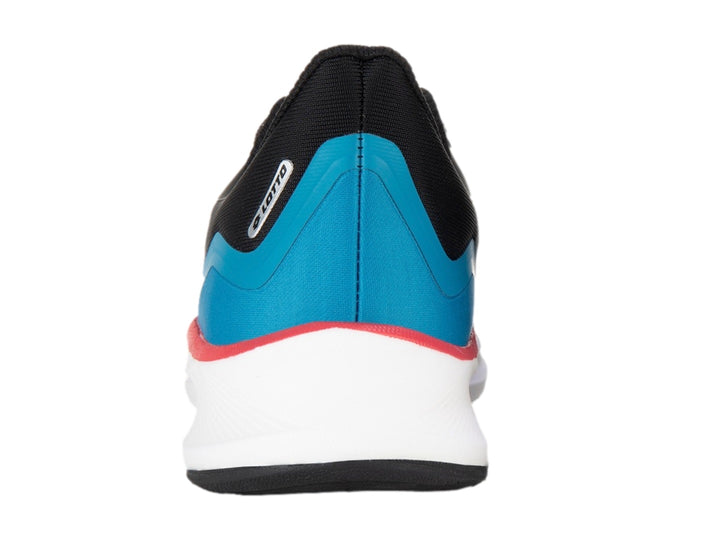 Tenis deportivos Lotto color negro con detalles en azul y suela blanca.