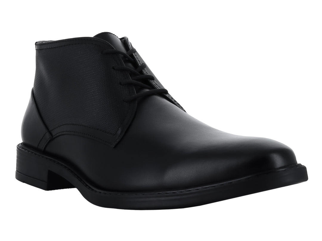 Botín negro para hombre con combinación de cuero y textil y cierre de agujetas.