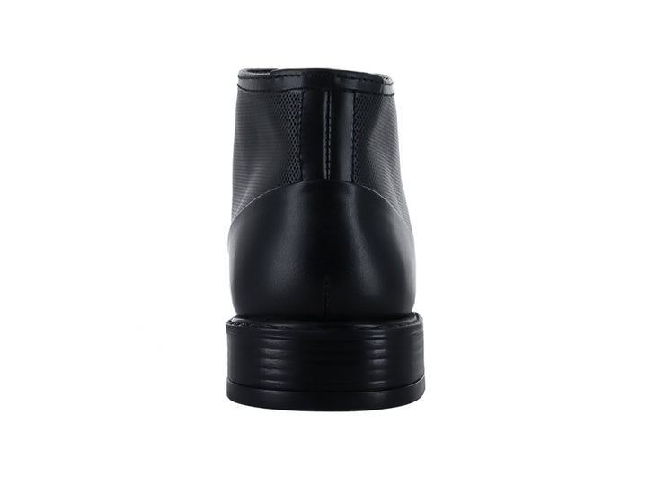 Botín negro para hombre con combinación de cuero y textil y cierre de agujetas.