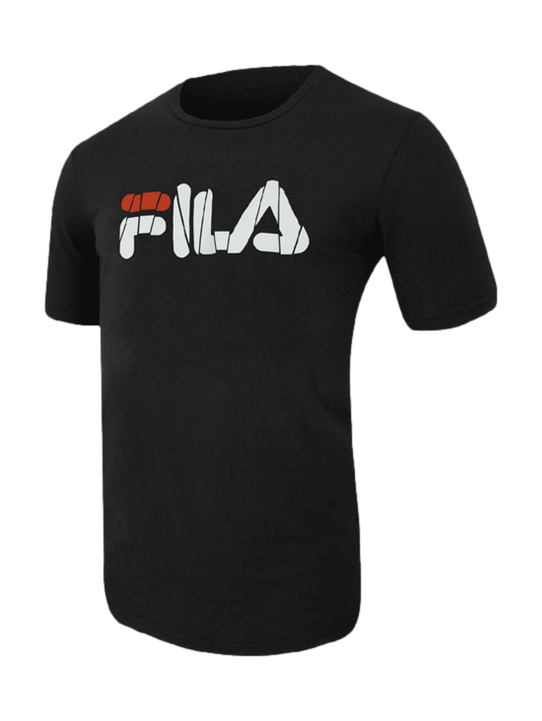 Playera deportiva FILA de color negro con logotipo blanco y rojo en el pecho.