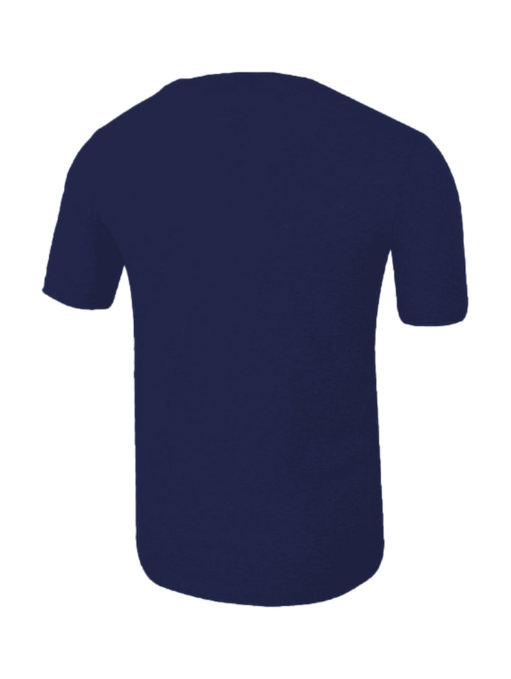 Playera FILA color azul marino con logotipo blanco y rojo en el pecho, cuello redondo y manga corta.